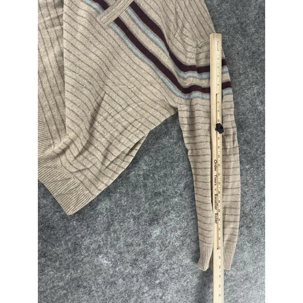 Banana Republic Sweater Mens 2XL Beige Striped 1/4 Zip 100% Wool Pullover N220